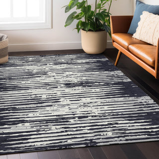 Piper Looms Chantille Stripes ACN888 Black Machine Washable Area Rug Lifestyle Image Feature