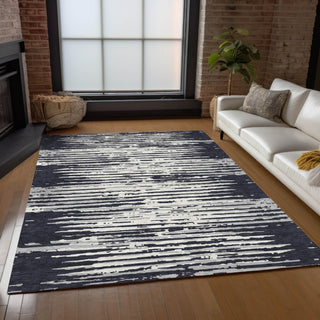 Piper Looms Chantille Stripes ACN888 Black Machine Washable Area Rug Lifestyle Image Feature