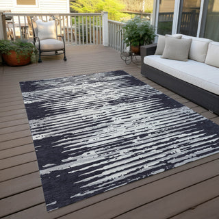 Piper Looms Chantille Stripes ACN888 Black Machine Washable Area Rug Outdoor Lifestyle Image Feature