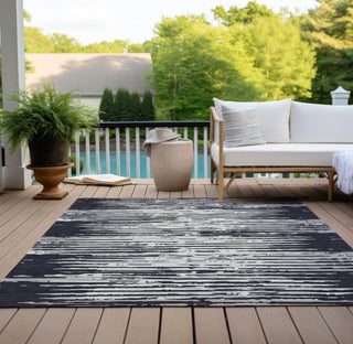 Piper Looms Chantille Stripes ACN888 Black Machine Washable Area Rug Outdoor Lifestyle Image Feature