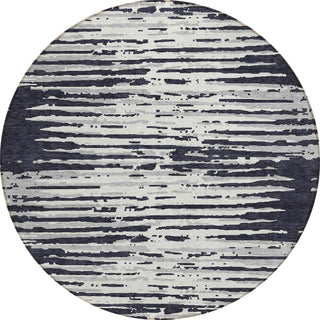 Piper Looms Chantille Stripes ACN888 Black Machine Washable Area Rug Round Main Image