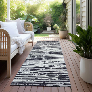 Piper Looms Chantille Stripes ACN888 Black Machine Washable Area Rug Runner Outdoor Lifestyle Image Feature