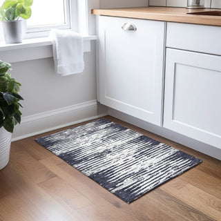 Piper Looms Chantille Stripes ACN888 Black Machine Washable Area Rug Scatter Lifestyle Image Feature