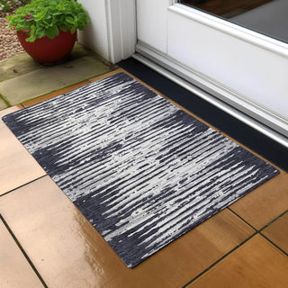 Piper Looms Chantille Stripes ACN888 Black Machine Washable Area Rug Scatter Outdoor Lifestyle Image Feature