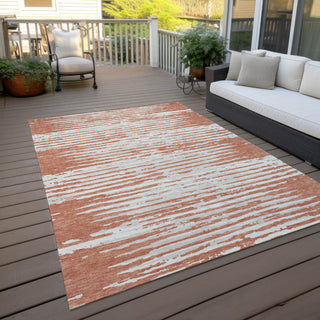 Piper Looms Chantille Stripes ACN888 Coral Machine Washable Area Rug Outdoor Lifestyle Image Feature