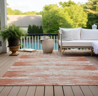 Piper Looms Chantille Stripes ACN888 Coral Machine Washable Area Rug Outdoor Lifestyle Image Feature