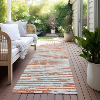 Piper Looms Chantille Stripes ACN888 Coral Machine Washable Area Rug Runner Outdoor Lifestyle Image Feature