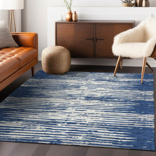 Piper Looms Chantille Stripes ACN888 Navy Machine Washable Area Rug Lifestyle Image Feature