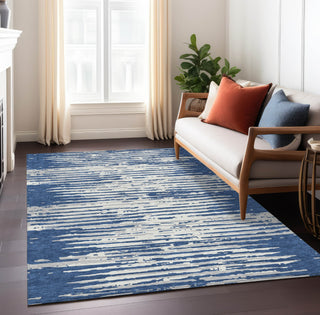 Piper Looms Chantille Stripes ACN888 Navy Machine Washable Area Rug Lifestyle Image Feature
