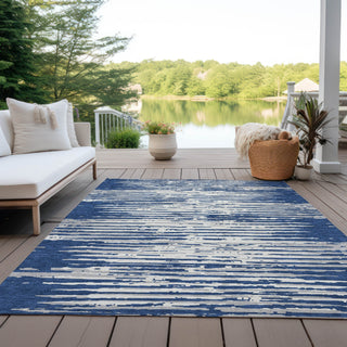 Piper Looms Chantille Stripes ACN888 Navy Machine Washable Area Rug Outdoor Lifestyle Image Feature