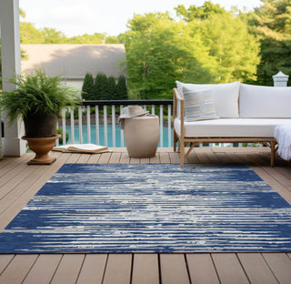 Piper Looms Chantille Stripes ACN888 Navy Machine Washable Area Rug Outdoor Lifestyle Image Feature