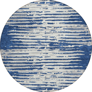 Piper Looms Chantille Stripes ACN888 Navy Machine Washable Area Rug Round Main Image