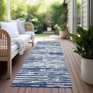 Piper Looms Chantille Stripes ACN888 Navy Machine Washable Area Rug Runner Outdoor Lifestyle Image Feature