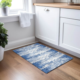 Piper Looms Chantille Stripes ACN888 Navy Machine Washable Area Rug Scatter Lifestyle Image Feature