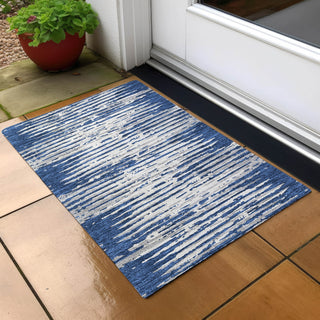 Piper Looms Chantille Stripes ACN888 Navy Machine Washable Area Rug Scatter Outdoor Lifestyle Image Feature