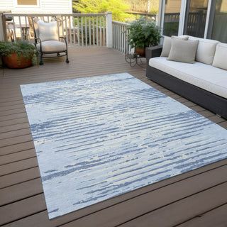 Piper Looms Chantille Stripes ACN888 Sky Machine Washable Area Rug Outdoor Lifestyle Image Feature