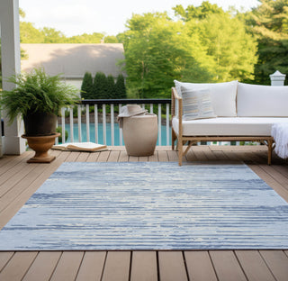 Piper Looms Chantille Stripes ACN888 Sky Machine Washable Area Rug Outdoor Lifestyle Image Feature
