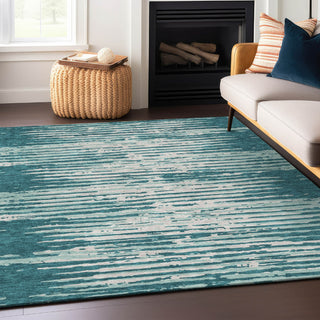 Piper Looms Chantille Stripes ACN888 Teal Machine Washable Area Rug Lifestyle Image Feature