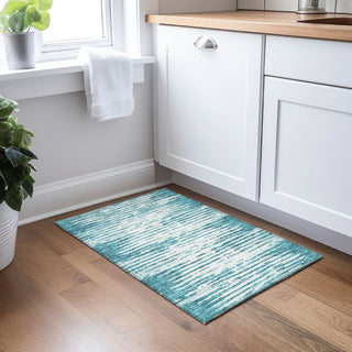 Piper Looms Chantille Stripes ACN888 Teal Machine Washable Area Rug Scatter Lifestyle Image Feature