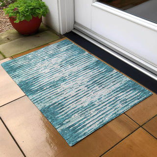 Piper Looms Chantille Stripes ACN888 Teal Machine Washable Area Rug Scatter Outdoor Lifestyle Image Feature