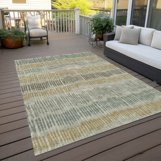 Piper Looms Chantille Stripes ACN889 Beige Machine Washable Area Rug Outdoor Lifestyle Image Feature