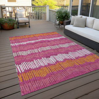 Piper Looms Chantille Stripes ACN889 Blush Machine Washable Area Rug Outdoor Lifestyle Image Feature