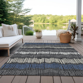 Piper Looms Chantille Stripes ACN889 Charcoal Machine Washable Area Rug Outdoor Lifestyle Image Feature