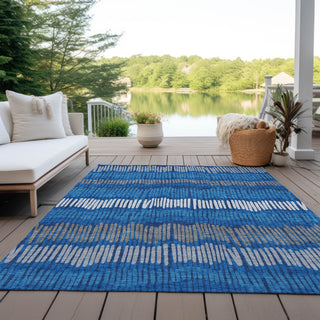 Piper Looms Chantille Stripes ACN889 Navy Machine Washable Area Rug Outdoor Lifestyle Image Feature
