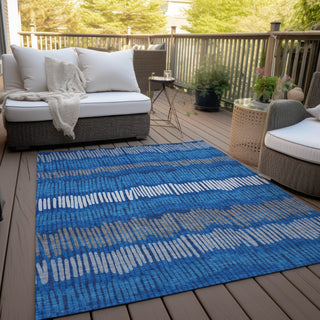 Piper Looms Chantille Stripes ACN889 Navy Machine Washable Area Rug Outdoor Lifestyle Image Feature