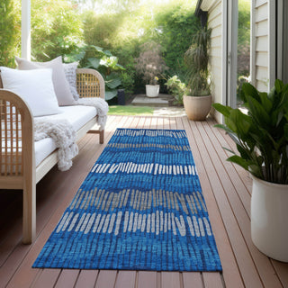 Piper Looms Chantille Stripes ACN889 Navy Machine Washable Area Rug Runner Outdoor Lifestyle Image Feature