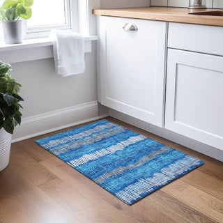 Piper Looms Chantille Stripes ACN889 Navy Machine Washable Area Rug Scatter Lifestyle Image Feature