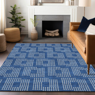 Piper Looms Chantille Squares ACN890 Blue Machine Washable Area Rug Lifestyle Image Feature
