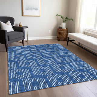 Piper Looms Chantille Squares ACN890 Blue Machine Washable Area Rug Lifestyle Image Feature