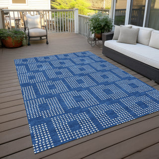 Piper Looms Chantille Squares ACN890 Blue Machine Washable Area Rug Outdoor Lifestyle Image Feature
