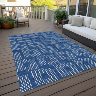 Piper Looms Chantille Squares ACN890 Blue Machine Washable Area Rug Outdoor Lifestyle Image Feature