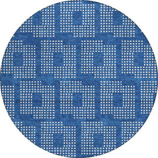 Piper Looms Chantille Squares ACN890 Blue Machine Washable Area Rug Round Main Image