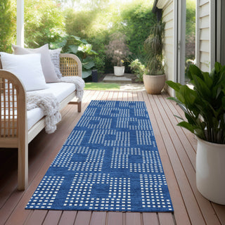 Piper Looms Chantille Squares ACN890 Blue Machine Washable Area Rug Runner Outdoor Lifestyle Image Feature