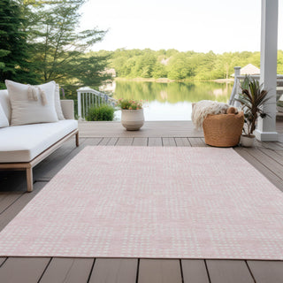 Piper Looms Chantille Squares ACN890 Pink Machine Washable Area Rug Outdoor Lifestyle Image Feature