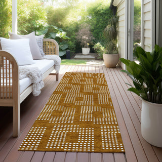 Piper Looms Chantille Squares ACN890 Terracotta Machine Washable Area Rug Runner Outdoor Lifestyle Image Feature