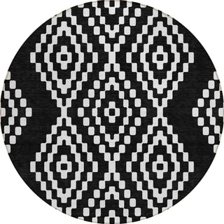 Piper Looms Chantille Diamonds ACN891 Black Machine Washable Area Rug Round Main Image