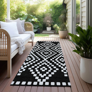 Piper Looms Chantille Diamonds ACN891 Black Machine Washable Area Rug Runner Outdoor Lifestyle Image Feature