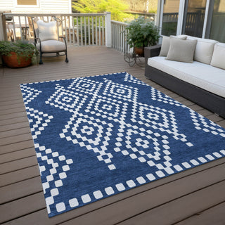 Piper Looms Chantille Diamonds ACN891 Navy Machine Washable Area Rug Outdoor Lifestyle Image Feature