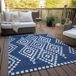 Piper Looms Chantille Diamonds ACN891 Navy Machine Washable Area Rug Outdoor Lifestyle Image Feature