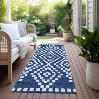 Piper Looms Chantille Diamonds ACN891 Navy Machine Washable Area Rug Runner Outdoor Lifestyle Image Feature