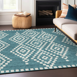 Piper Looms Chantille Diamonds ACN891 Teal Machine Washable Area Rug Lifestyle Image Feature