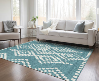 Piper Looms Chantille Diamonds ACN891 Teal Machine Washable Area Rug Lifestyle Image Feature