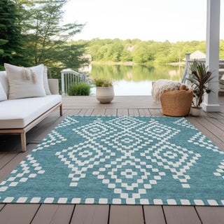Piper Looms Chantille Diamonds ACN891 Teal Machine Washable Area Rug Outdoor Lifestyle Image Feature