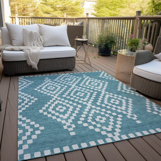 Piper Looms Chantille Diamonds ACN891 Teal Machine Washable Area Rug Outdoor Lifestyle Image Feature