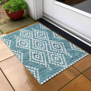 Piper Looms Chantille Diamonds ACN891 Teal Machine Washable Area Rug Scatter Outdoor Lifestyle Image Feature