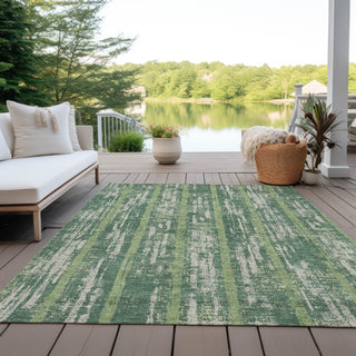 Piper Looms Chantille Stripes ACN892 Green Machine Washable Area Rug Outdoor Lifestyle Image Feature